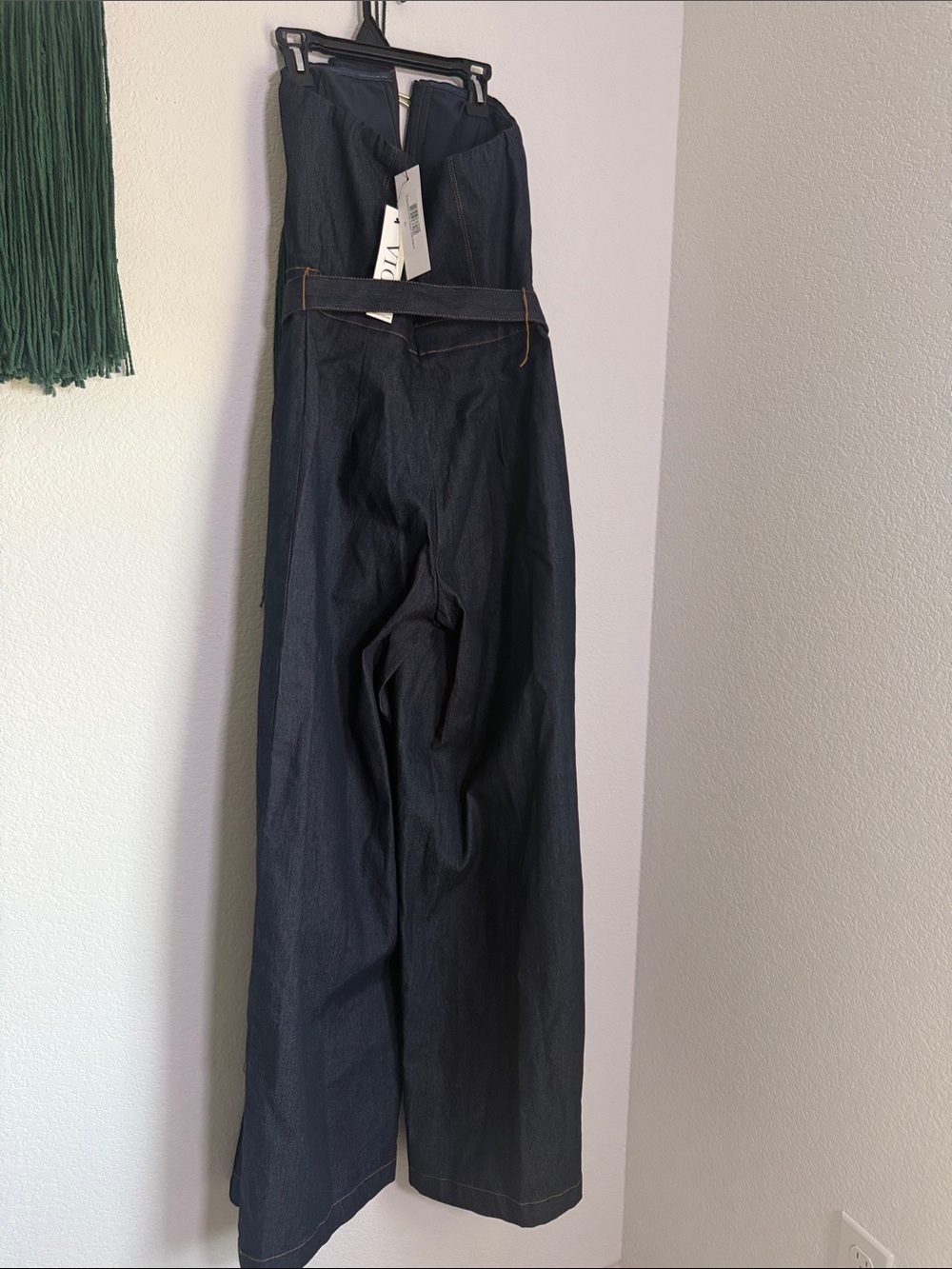 Free market VICI Strapless Dark Indigo Denim Overalls Jumpsuit with Notch Front - Picture 11 of 16